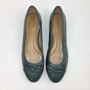 Talbots Madison Green Cap Toe Bow Croc Embossed Ballet Flats
